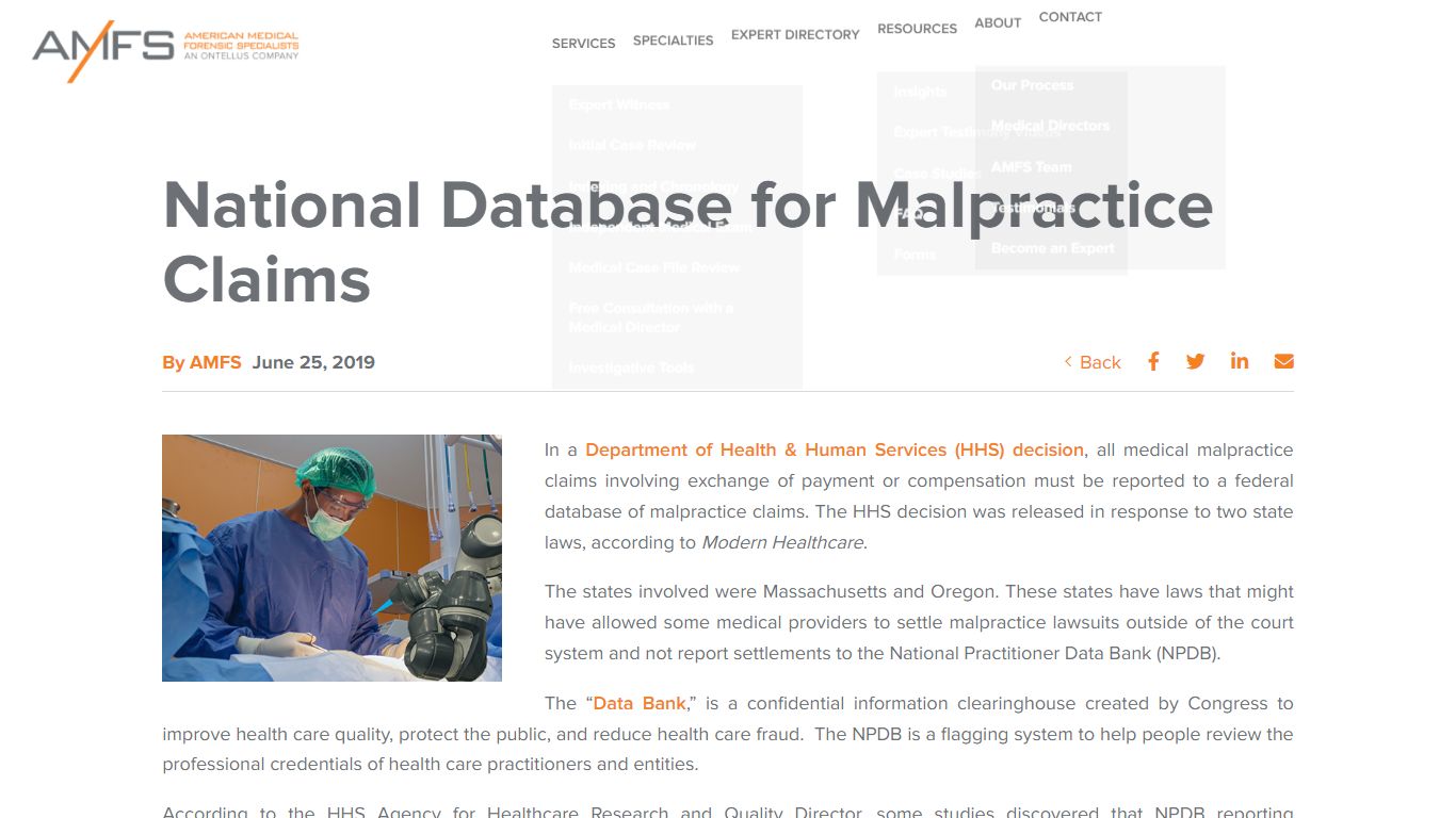 National Database for Malpractice Claims | AMFS