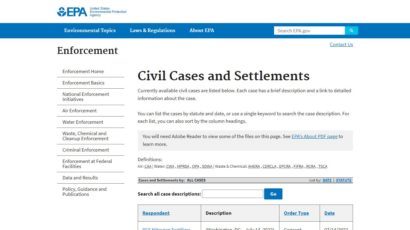 Civil Cases and Settlements | Enforcement | US EPA